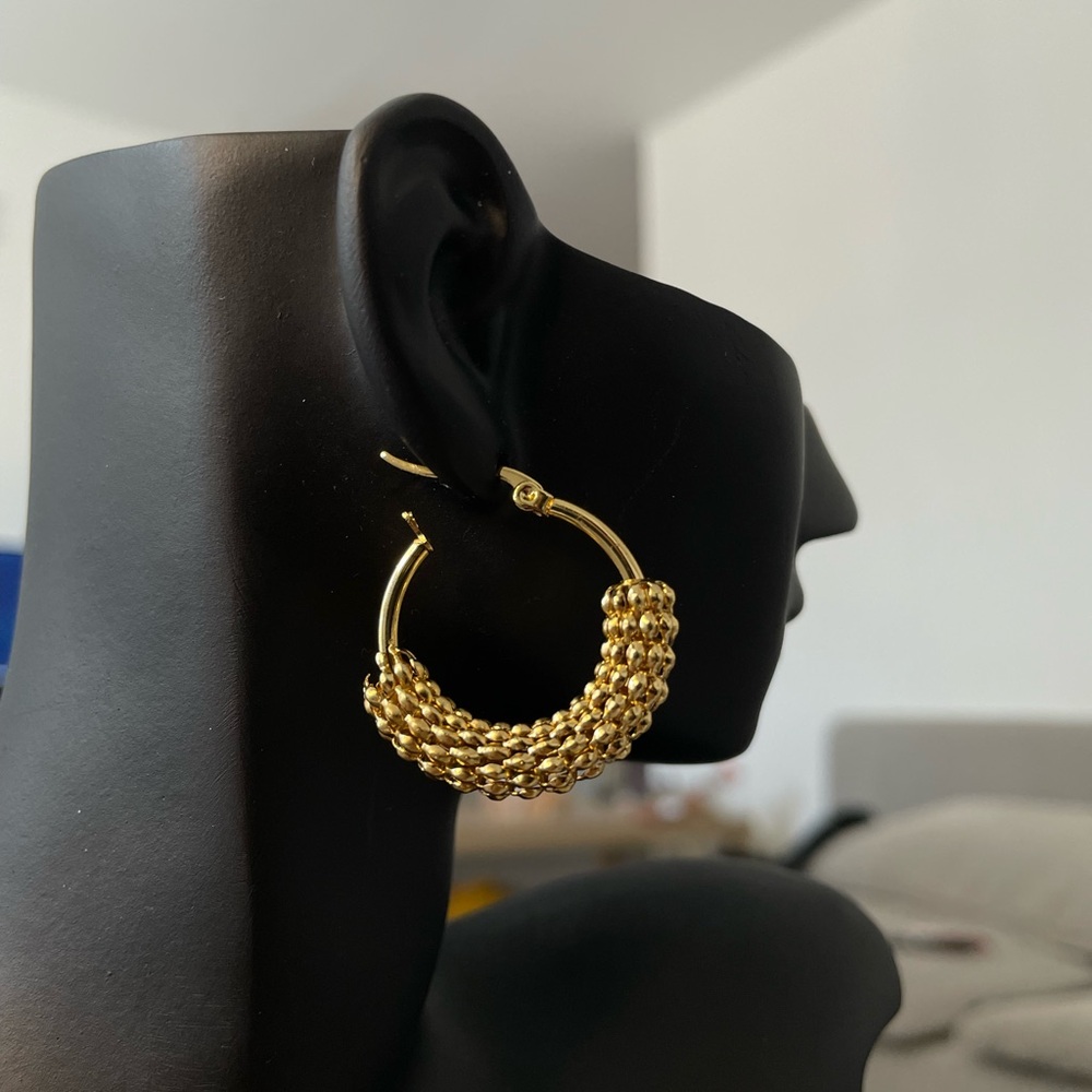 Intricate Gold Beaded Hoop Earrings